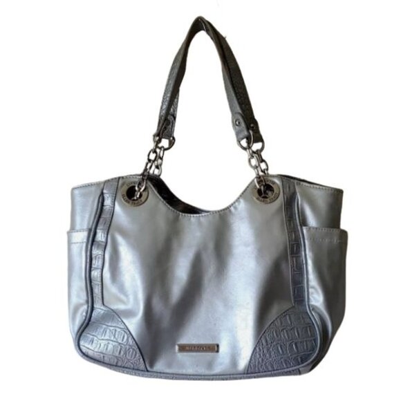 ELLEN TRACY SILVER METALLIC SHOULDER BAG WITH SILVER EMBELLISHMENTS - Picture 9 of 9
